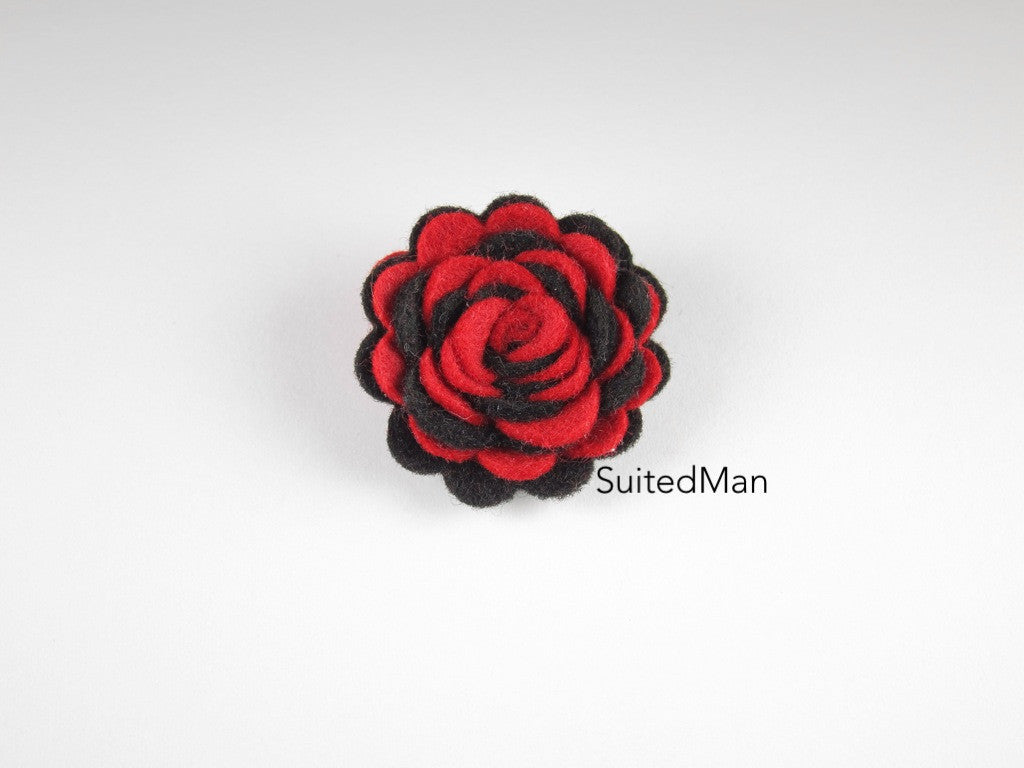 Lapel Flower, Felt, Two Tone, Red/Black Colorway - SuitedMan