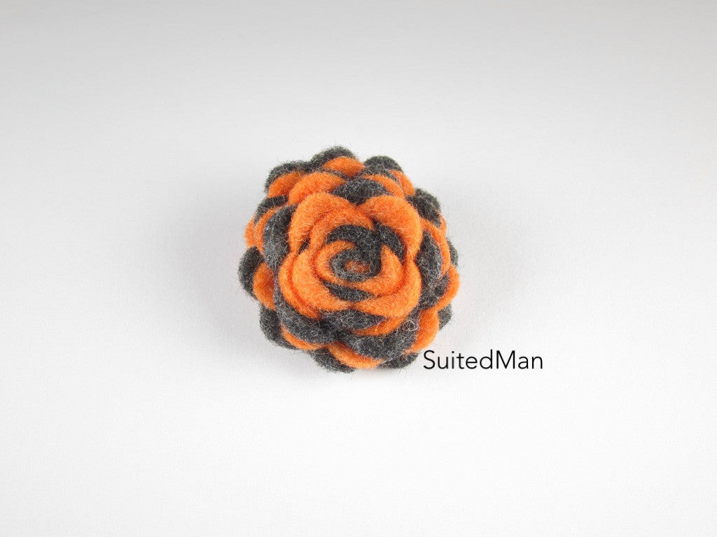 Lapel Flower, Felt, Two Tone, Tangerine/Dark Grey Colorway - SuitedMan