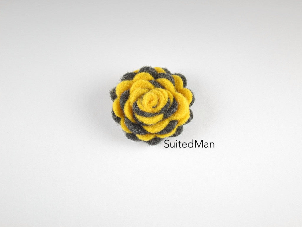 Lapel Flower, Felt, Two Tone, Deep Yellow/Dark Grey Colorway - SuitedMan