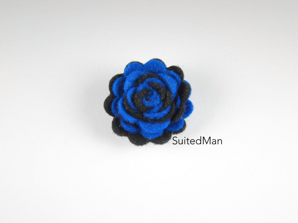 Lapel Flower, Felt, Two Tone, Black/Royal Blue Colorway - SuitedMan