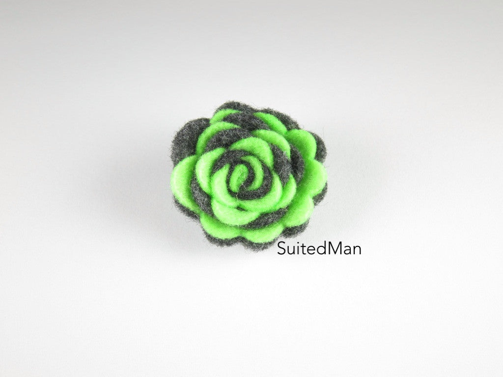 Lapel Flower, Felt, Two Tone, Lime/Dark Grey Colorway - SuitedMan