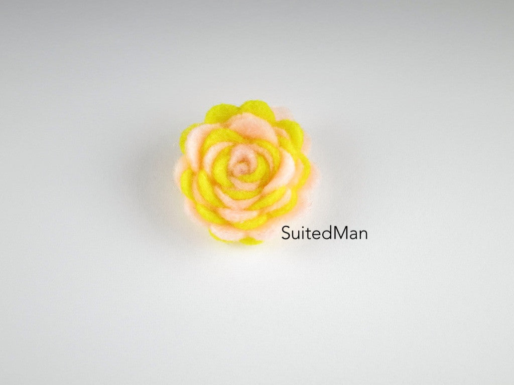 Lapel Flower, Felt, Two Tone, Light Pink/Yellow Colorway - SuitedMan