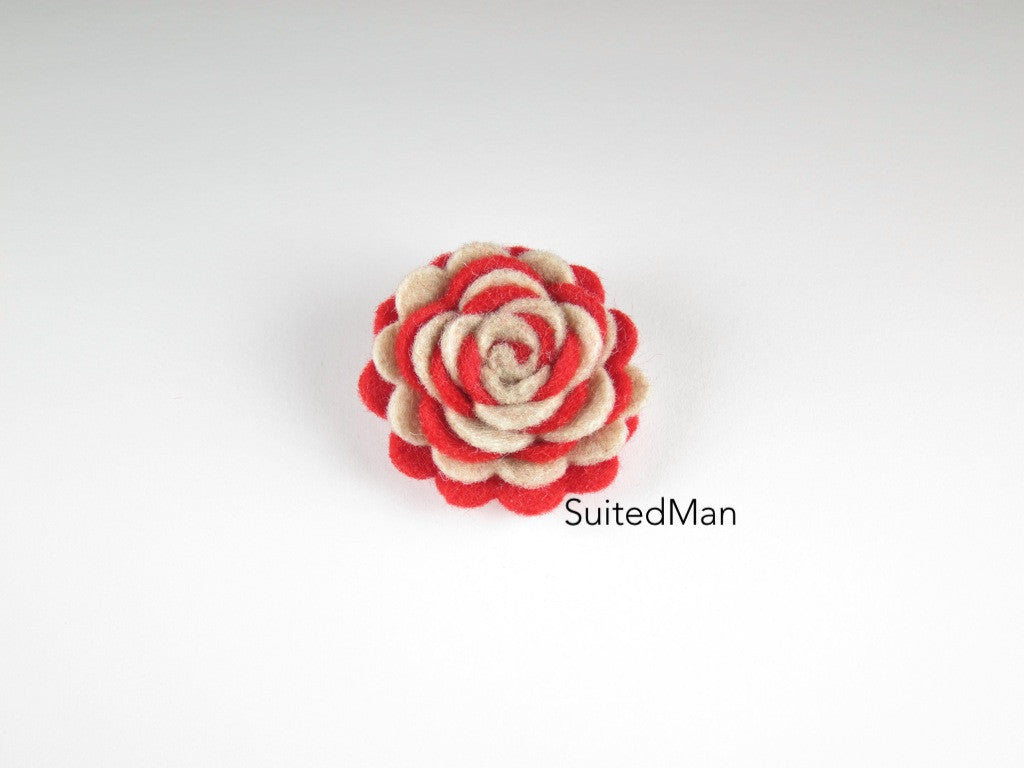 Lapel Flower, Felt, Two Tone, Red/Burlap Colorway - SuitedMan