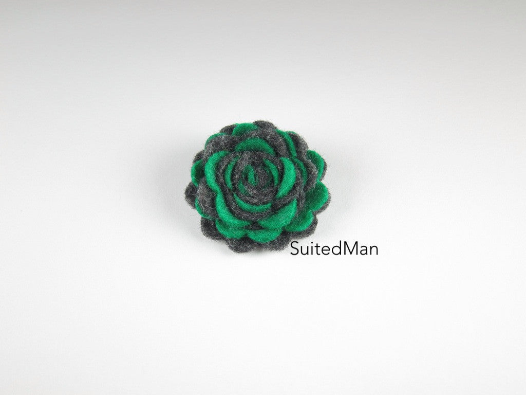 Lapel Flower, Felt, Two Tone, Emerald Green/Dark Grey Colorway - SuitedMan