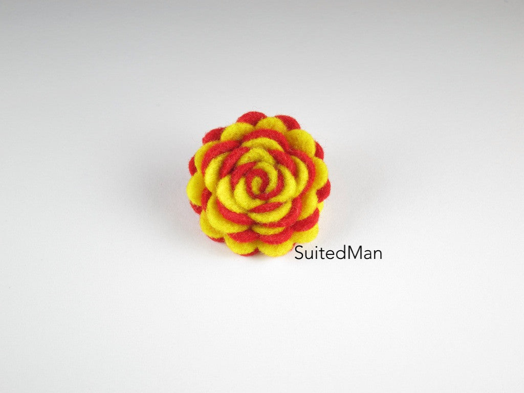 Lapel Flower, Felt, Two Tone, Yellow/Red Colorway - SuitedMan