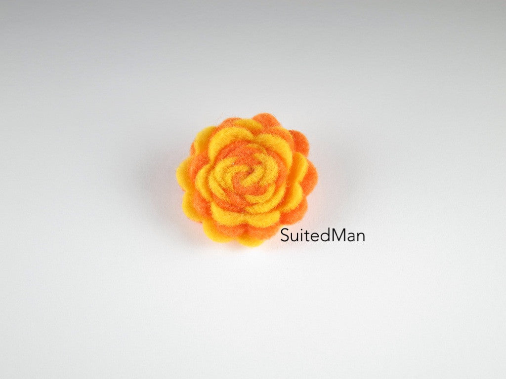 Lapel Flower, Felt, Two Tone, Deep Yellow/Tangerine Colorway - SuitedMan