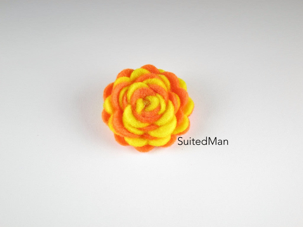 Lapel Flower, Felt, Two Tone, Yellow/Tangerine Colorway - SuitedMan