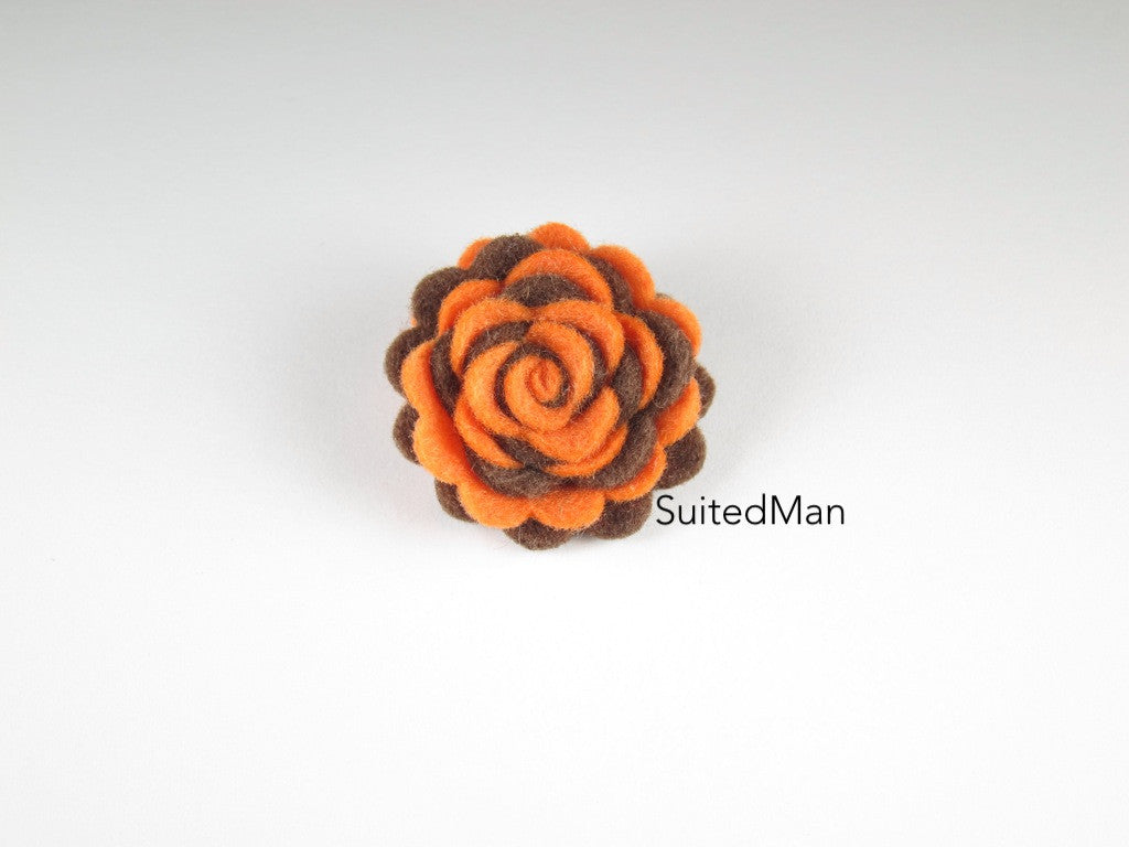 Lapel Flower, Felt, Two Tone, Tangerine/Brown Colorway - SuitedMan