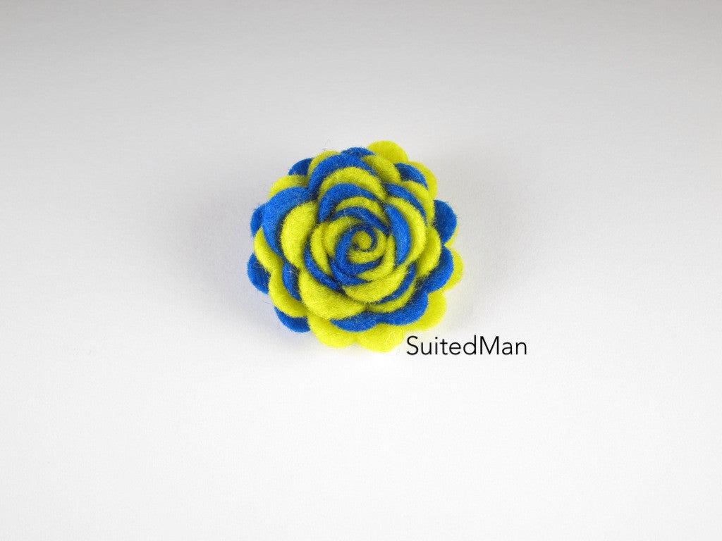 Lapel Flower, Felt, Two Tone, Royal Blue/Yellow Colorway - SuitedMan