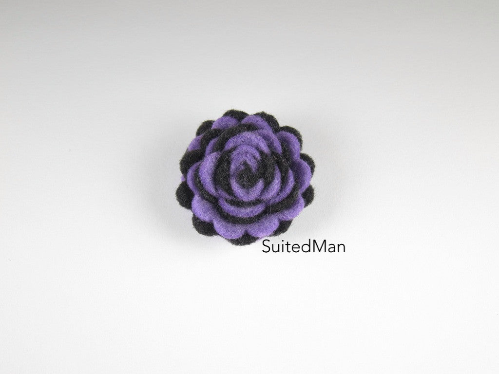 Lapel Flower, Felt, Two Tone, Lavender/Black Colorway - SuitedMan