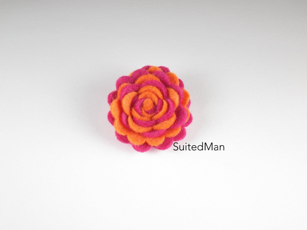 Lapel Flower, Felt, Two Tone, Magenta/Tangerine Colorway - SuitedMan
