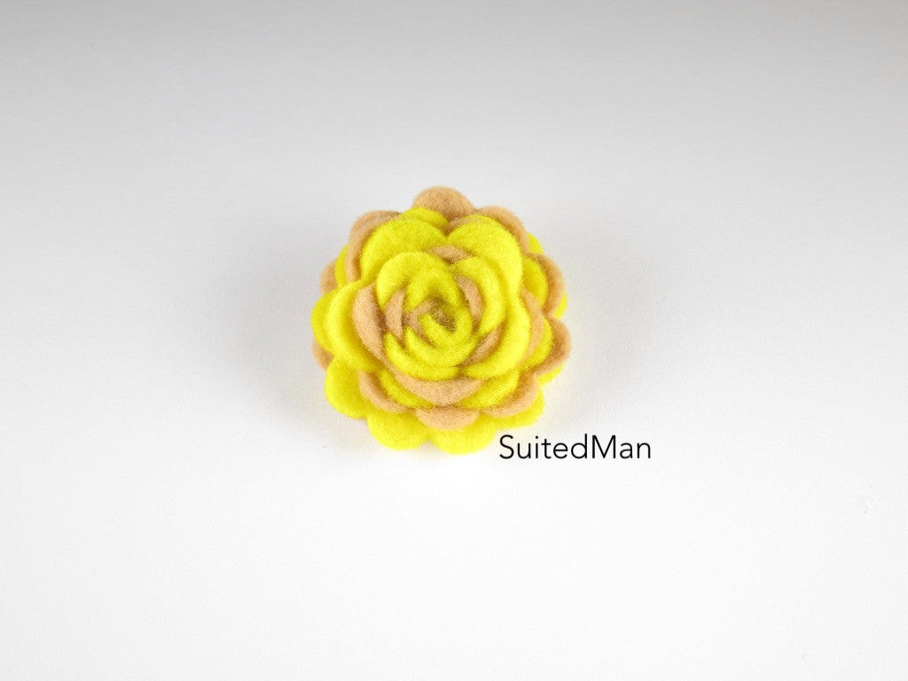 Lapel Flower, Felt, Two Tone, Mocha/Yellow Colorway - SuitedMan