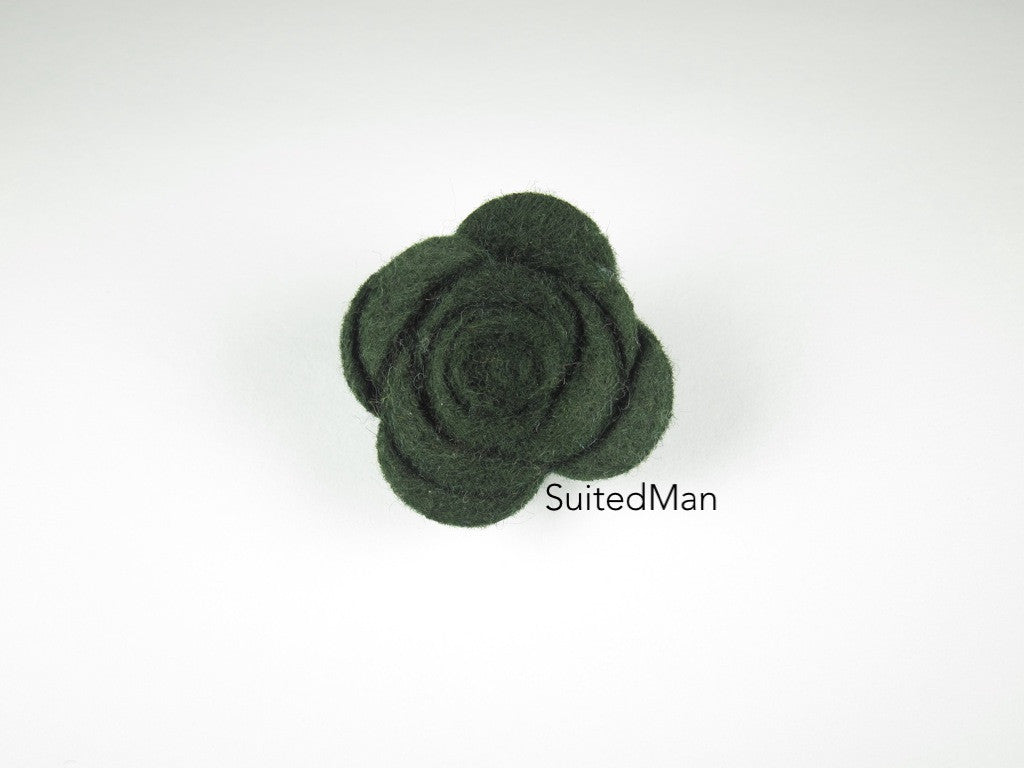 Lapel Flower, Felt, Rose, Forest Green - SuitedMan