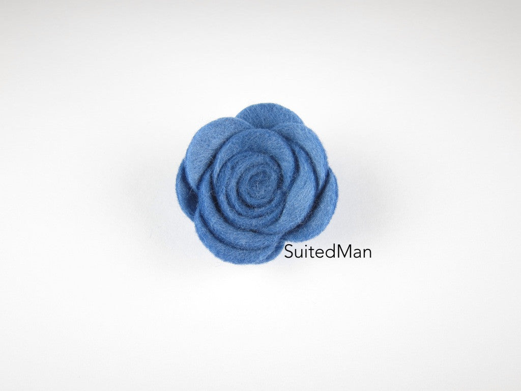 Lapel Flower, Felt, Rose, Cornflower Blue - SuitedMan
