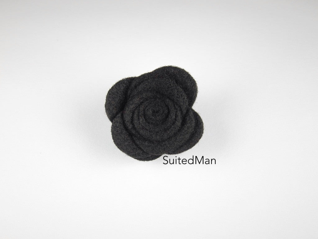 Lapel Flower, Felt, Rose, Black - SuitedMan