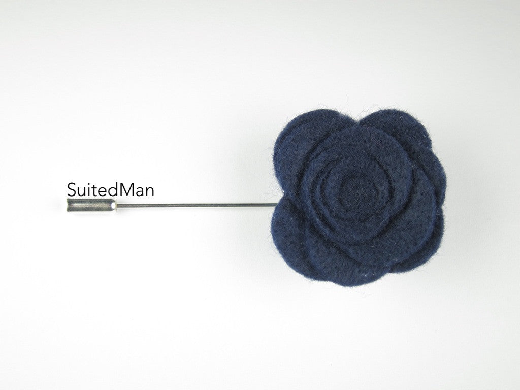 Pin Lapel Flower, Felt, Rose, Midnight Blue - SuitedMan