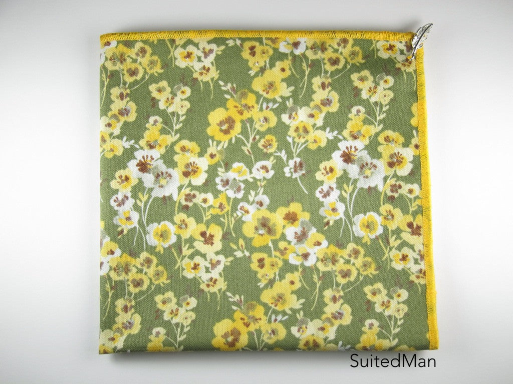 Pocket Square, Yellow Poppy with Signature Leaf - SuitedMan