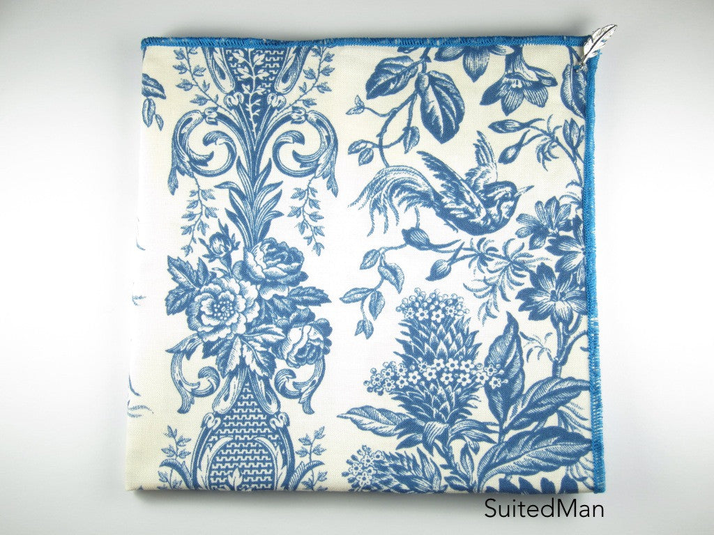 Pocket Square, Blue Jay with Signature Leaf (Extremely Limited) - SuitedMan