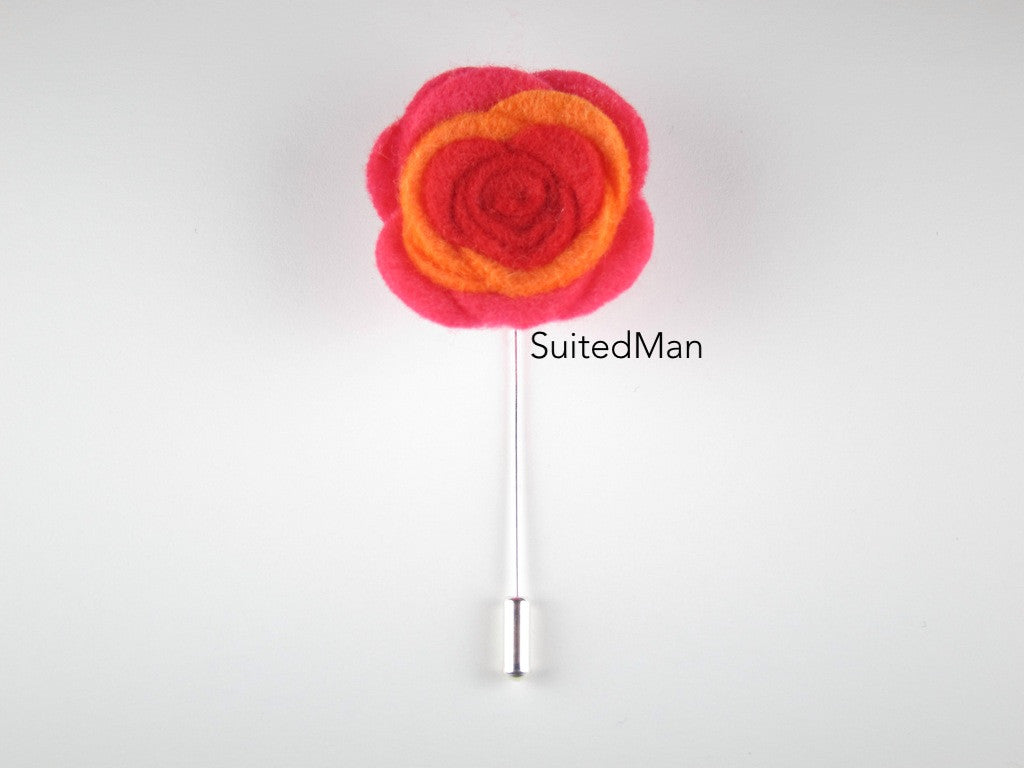 Pin Lapel Flower, Felt, Colorblock, Neon Pink/Tangerine/Red - SuitedMan
