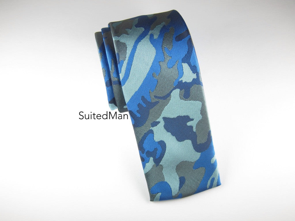 Tie, Camo, Blue, Flat End - SuitedMan