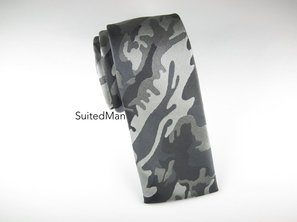 Tie, Camo, Gray, Flat End - SuitedMan