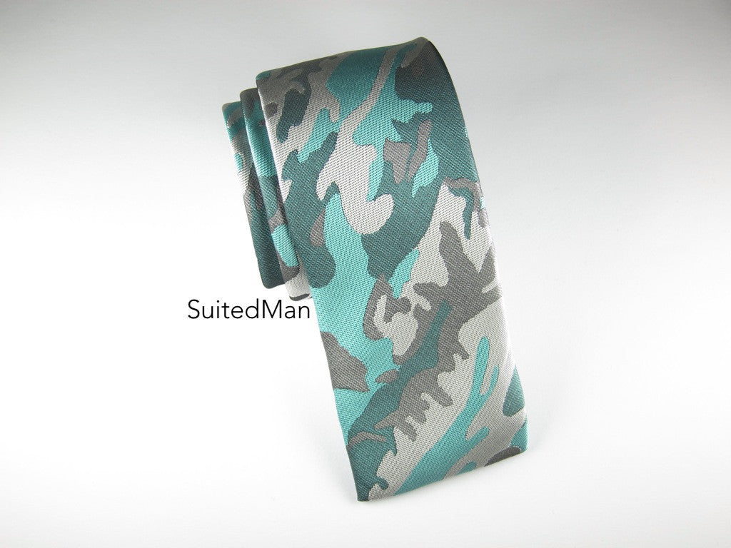 Tie, Camo, Teal, Flat End - SuitedMan