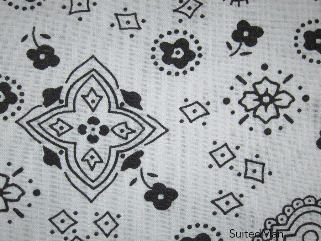 Pocket Square, Bandana, White/Black - SuitedMan