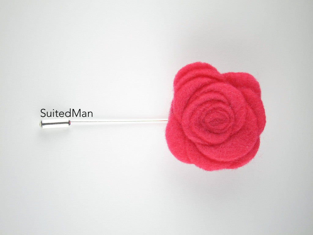 Pin Lapel Flower, Felt, Rose, Neon Pink - SuitedMan