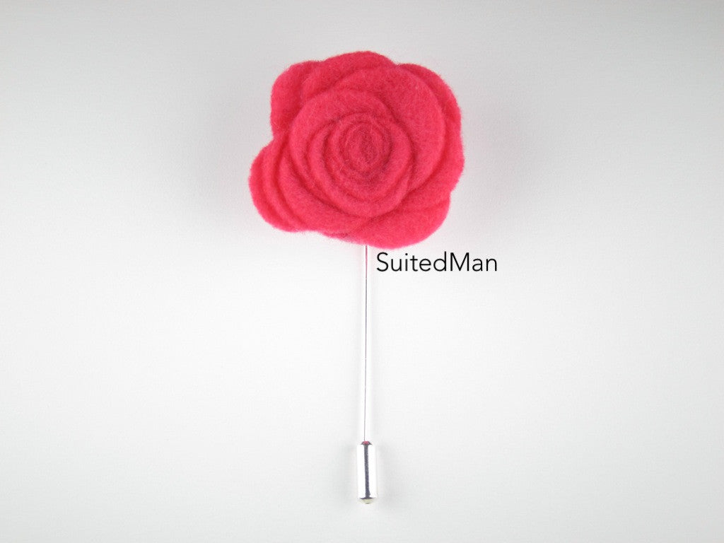 Pin Lapel Flower, Felt, Rose, Neon Pink - SuitedMan