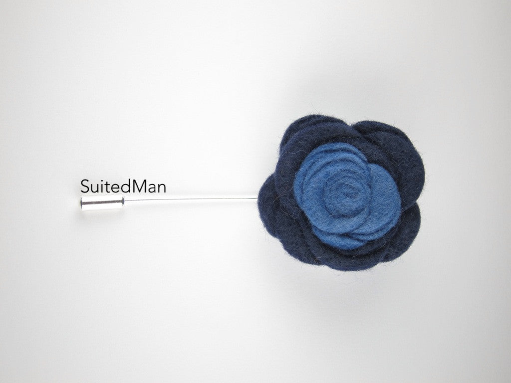 Pin Lapel Flower, Felt, Colorblock, Shades of Blue - SuitedMan