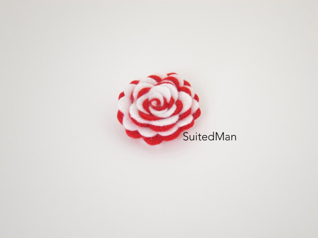 Lapel Flower, Felt, Two Tone, White/Red Colorway - SuitedMan
