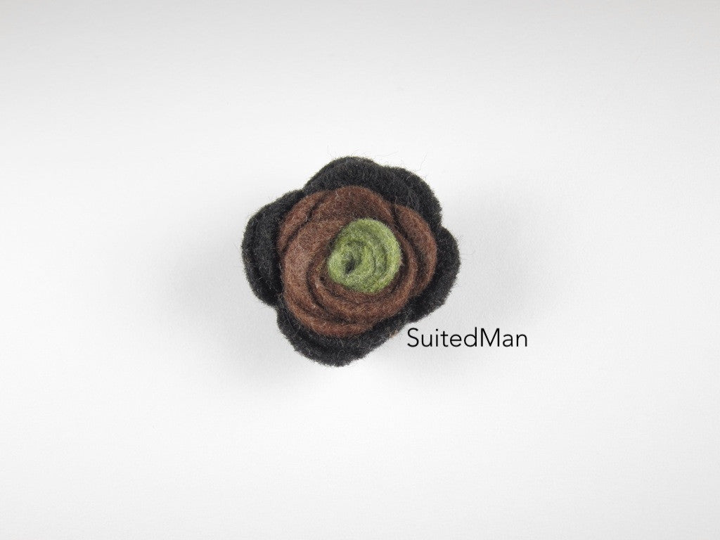 Lapel Flower, Felt, Colorblock, Green/Brown/Black - SuitedMan