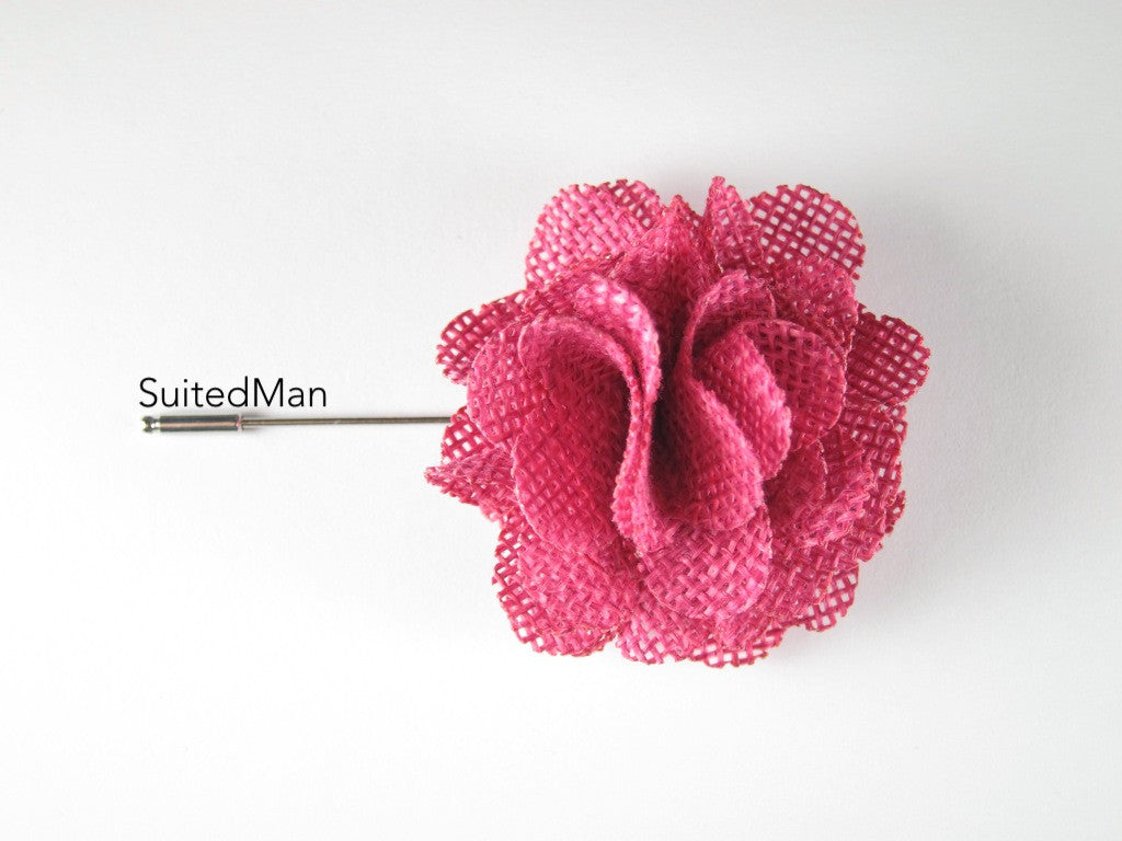 Pin Lapel Flower, Burlap, Magenta - SuitedMan