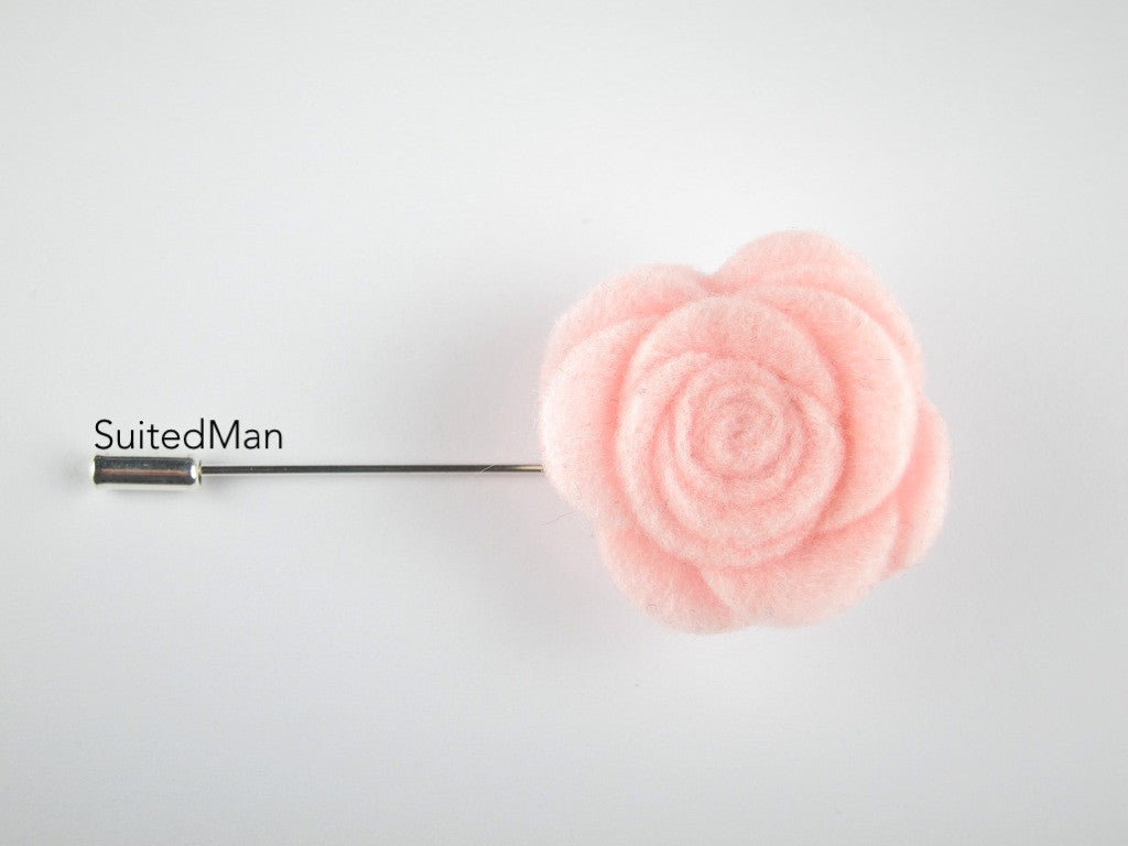 Pin Lapel Flower, Felt, Rose, Light Pink - SuitedMan