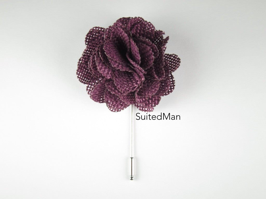 Pin Lapel Flower, Burlap, Plum - SuitedMan