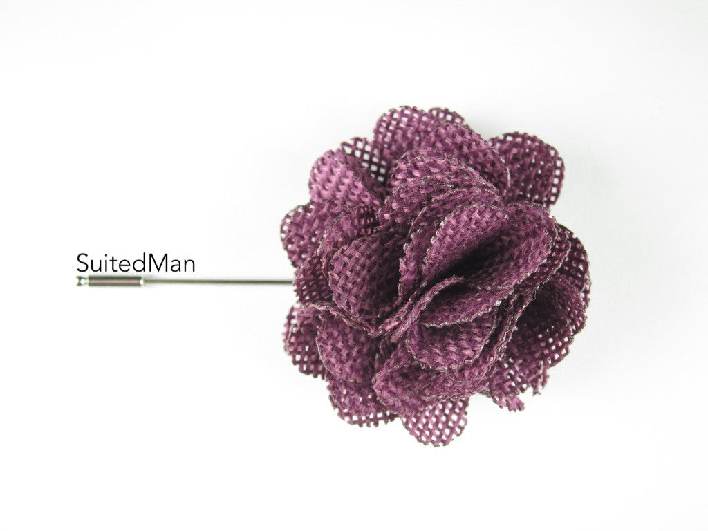 Pin Lapel Flower, Burlap, Plum - SuitedMan