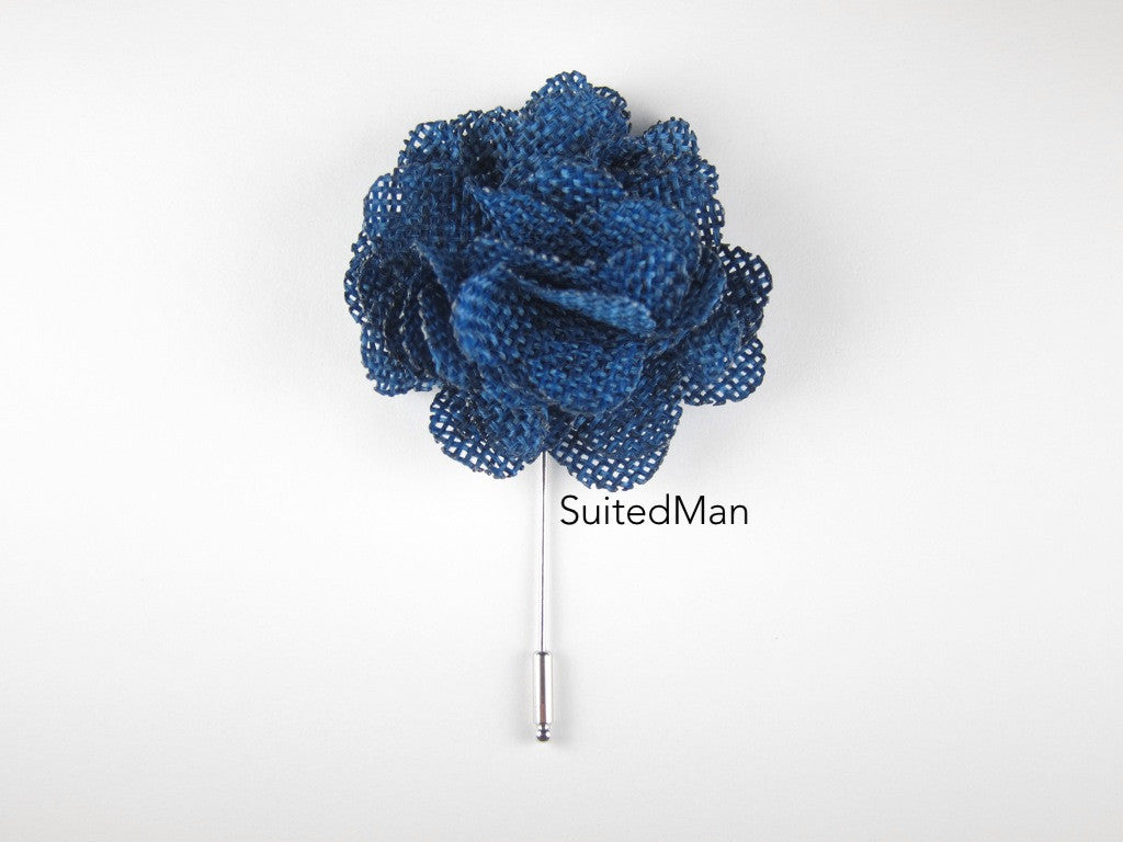 Pin Lapel Flower, Burlap, Indigo Blue - SuitedMan