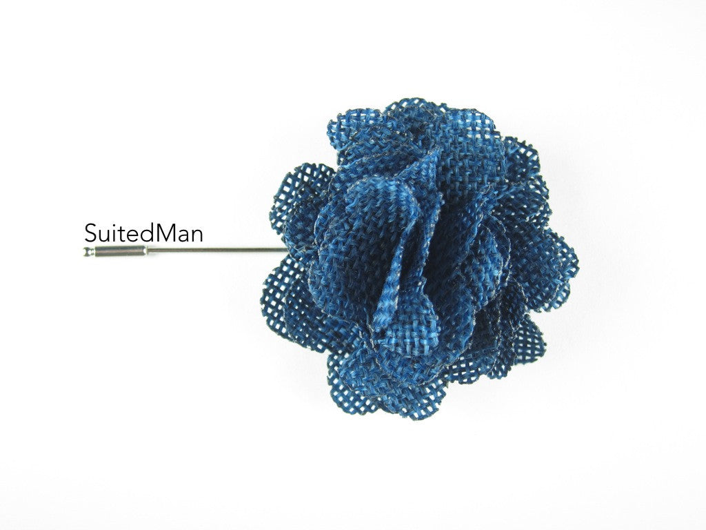 Pin Lapel Flower, Burlap, Indigo Blue - SuitedMan