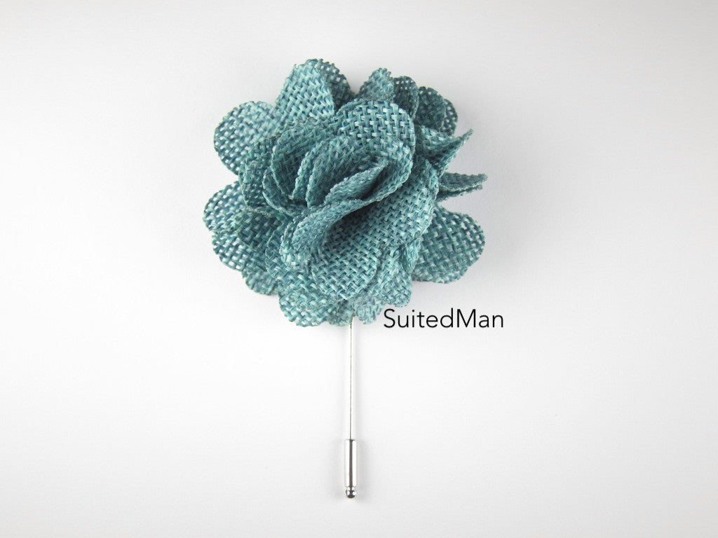 Pin Lapel Flower, Burlap, Caribbean Green - SuitedMan