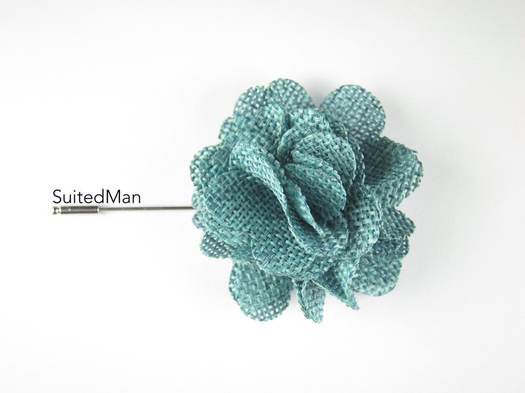 Pin Lapel Flower, Burlap, Caribbean Green - SuitedMan