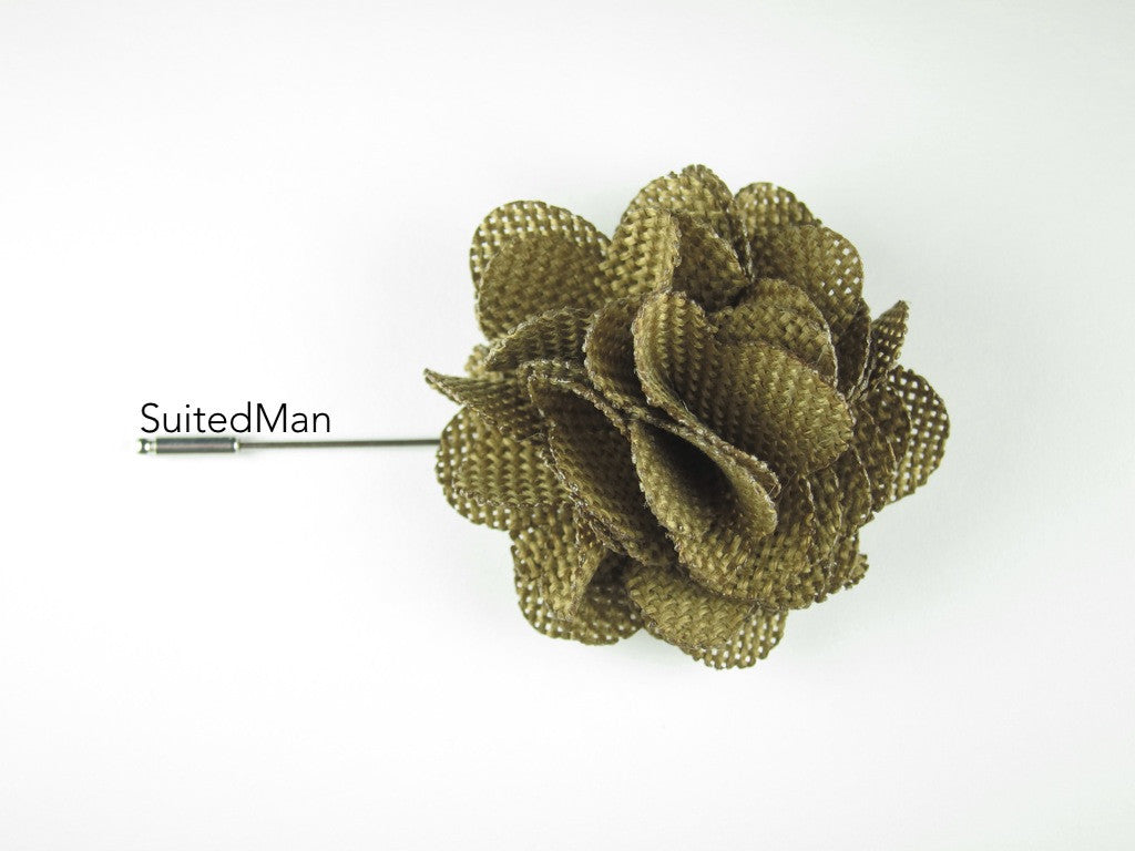 Pin Lapel Flower, Burlap, Olive - SuitedMan