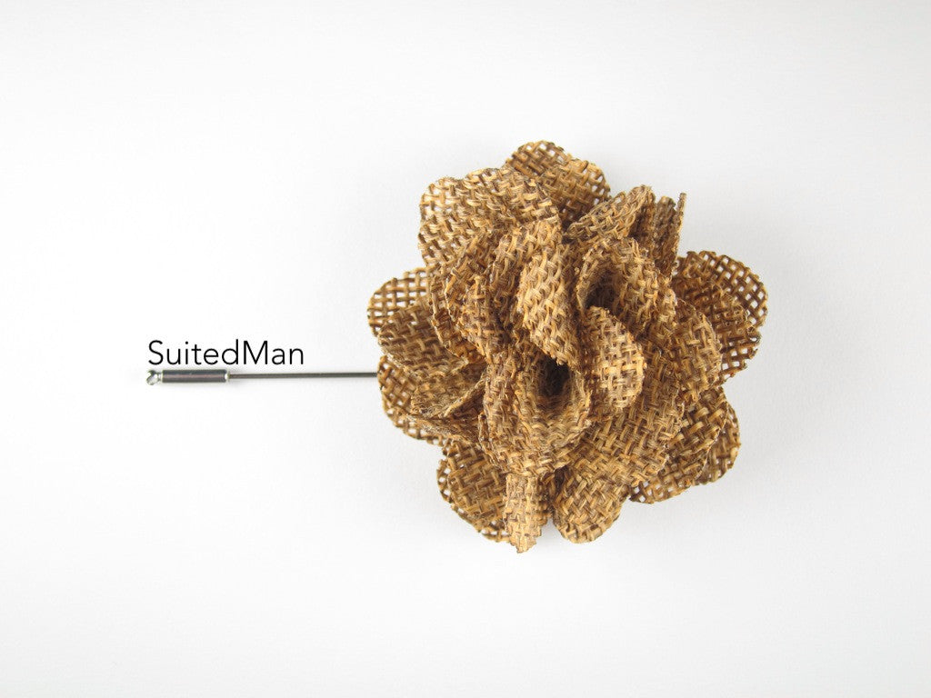 Pin Lapel Flower, Burlap, Cinnamon - SuitedMan