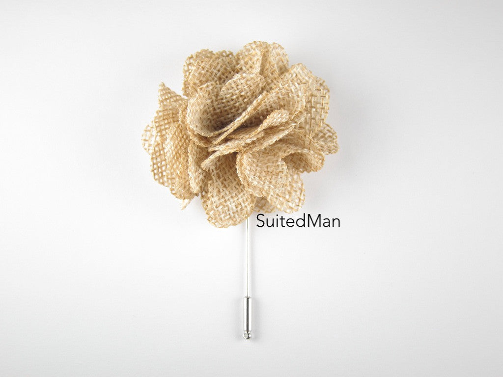 Pin Lapel Flower, Burlap, Sand - SuitedMan