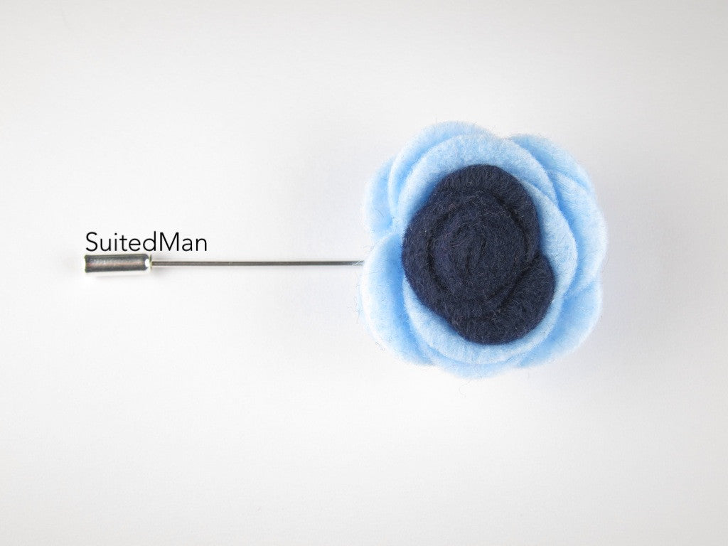 Pin Lapel Flower, Felt, Colorblock, Baby Blue/Midnight Blue - SuitedMan