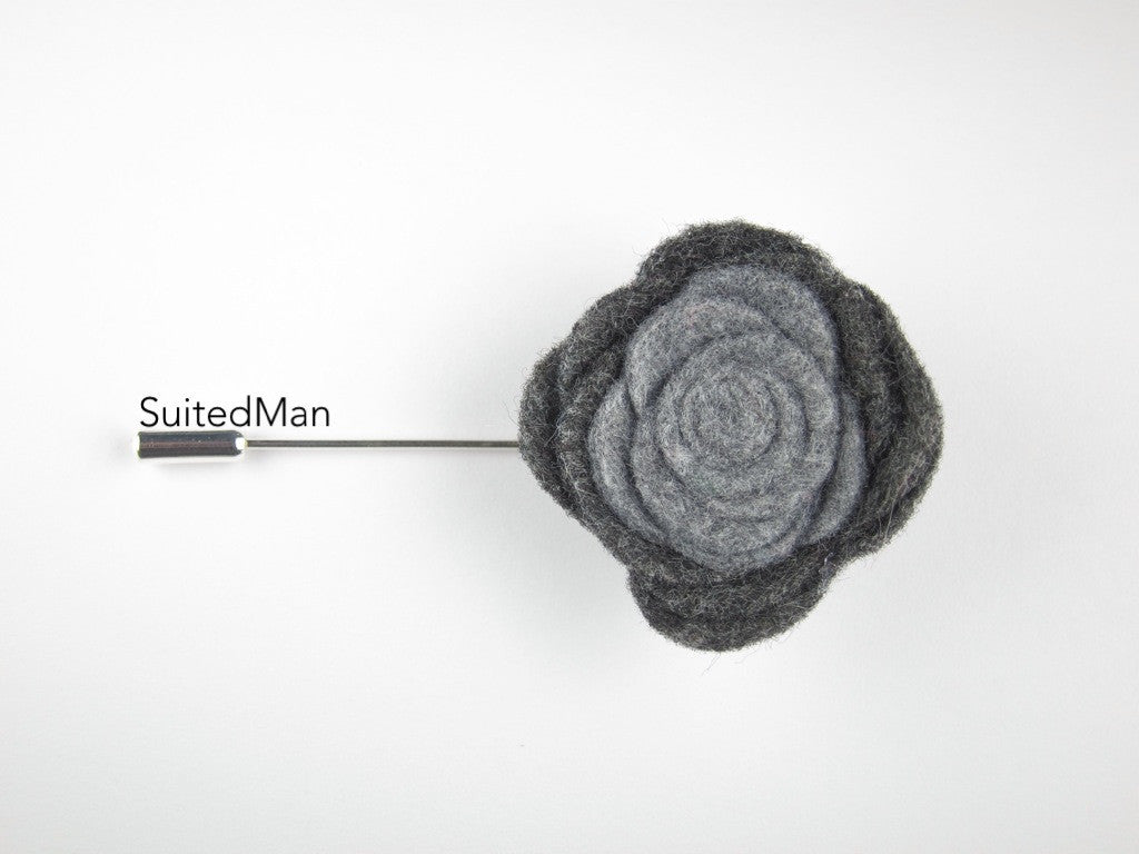 Pin Lapel Flower, Felt, Colorblock, Shades of Grey - SuitedMan