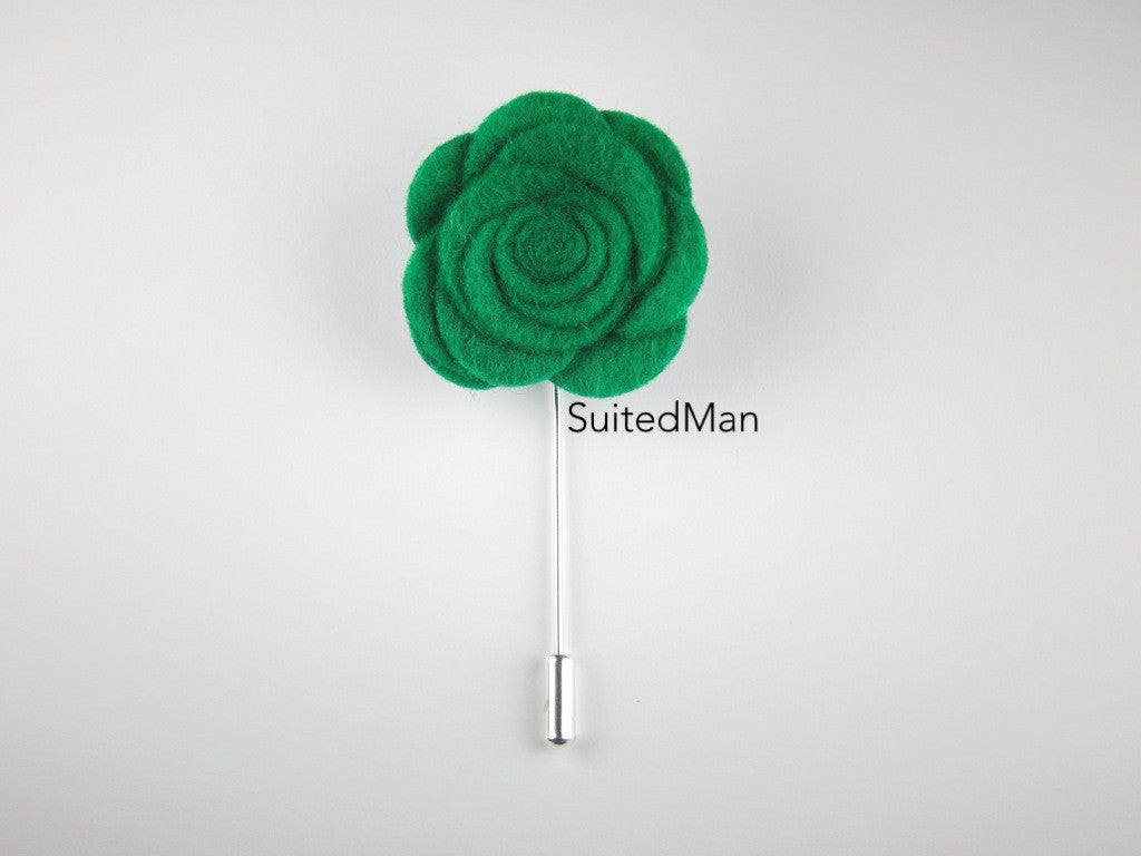 Pin Lapel Flower, Felt, Rose, Emerald Green - SuitedMan