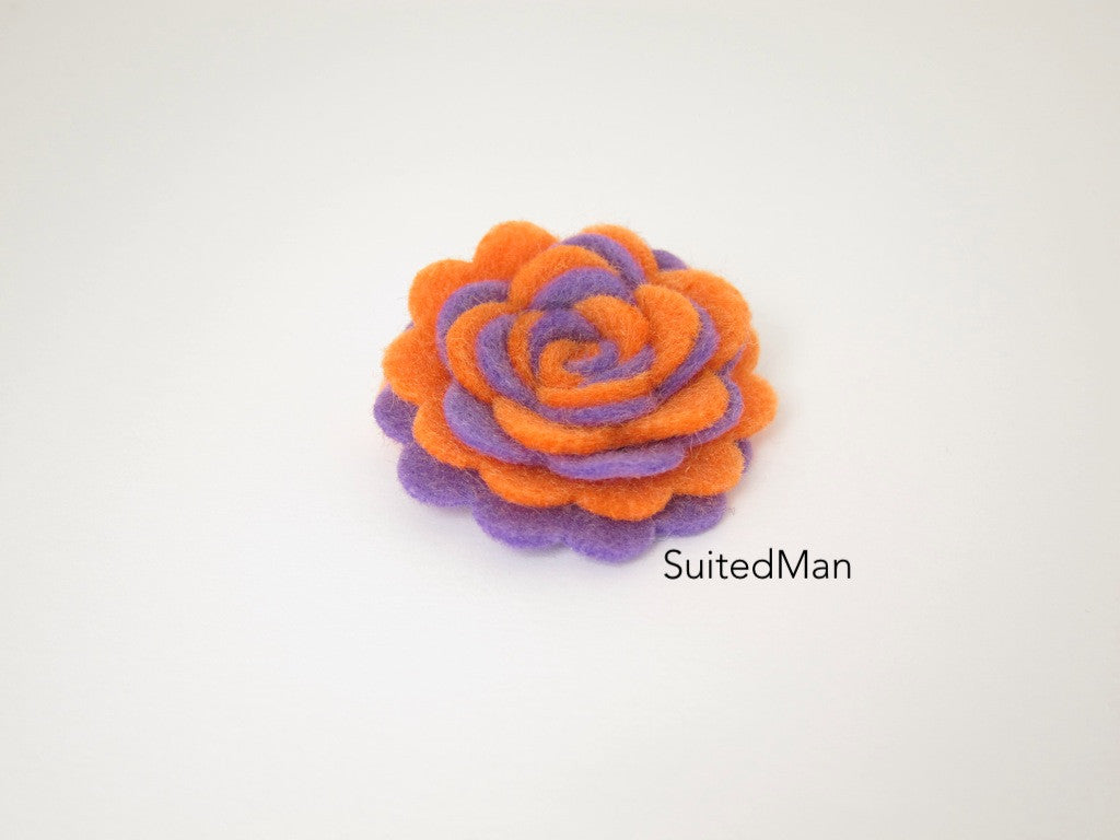 Lapel Flower, Felt, Two Tone, Tangerine/Lavender Colorway - SuitedMan