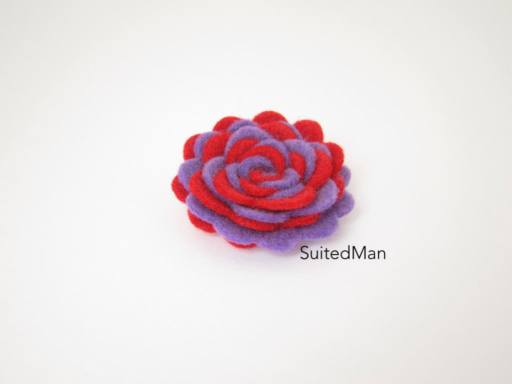 Lapel Flower, Felt, Two Tone, Red/Lavender Colorway - SuitedMan