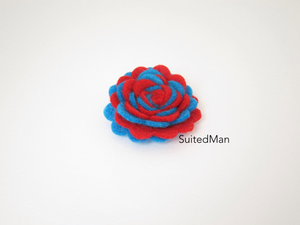 Lapel Flower, Felt, Two Tone, Red/Blue Colorway - SuitedMan