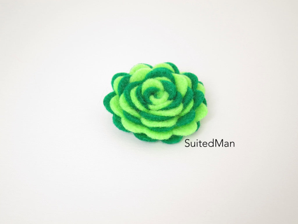 Lapel Flower, Felt, Two Tone, Lime Green/Emerald Green Colorway - SuitedMan
